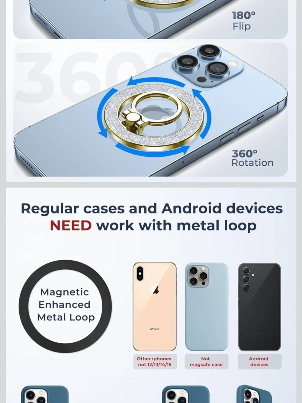 Gold Crystal Phone Ring Holder -